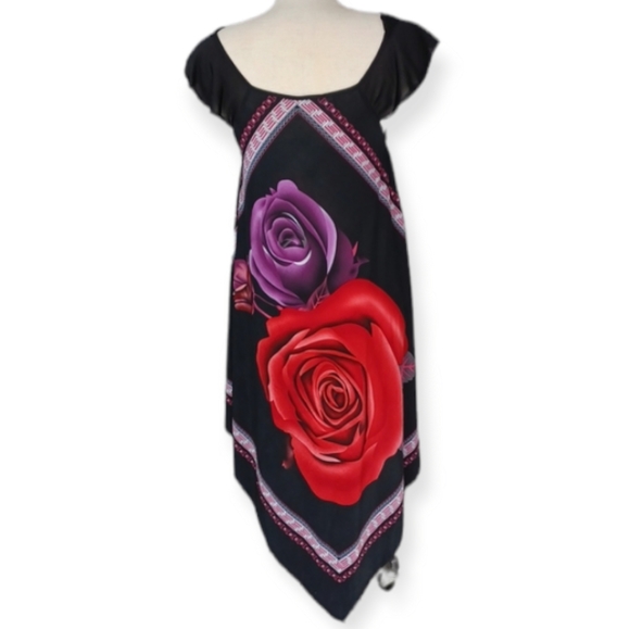 Handkerchief Dress Size L Black Floral deco - Picture 5 of 8